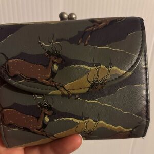 Vintage Deer Stag Kiss Lock Coin Purse Rustic Cabin Wallet